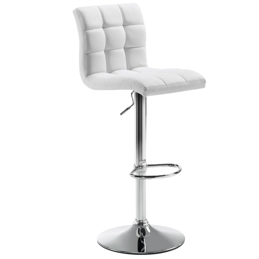 Bílá koženková barová židle LaForma Lodi 60-81 cm s chromovou podnoží