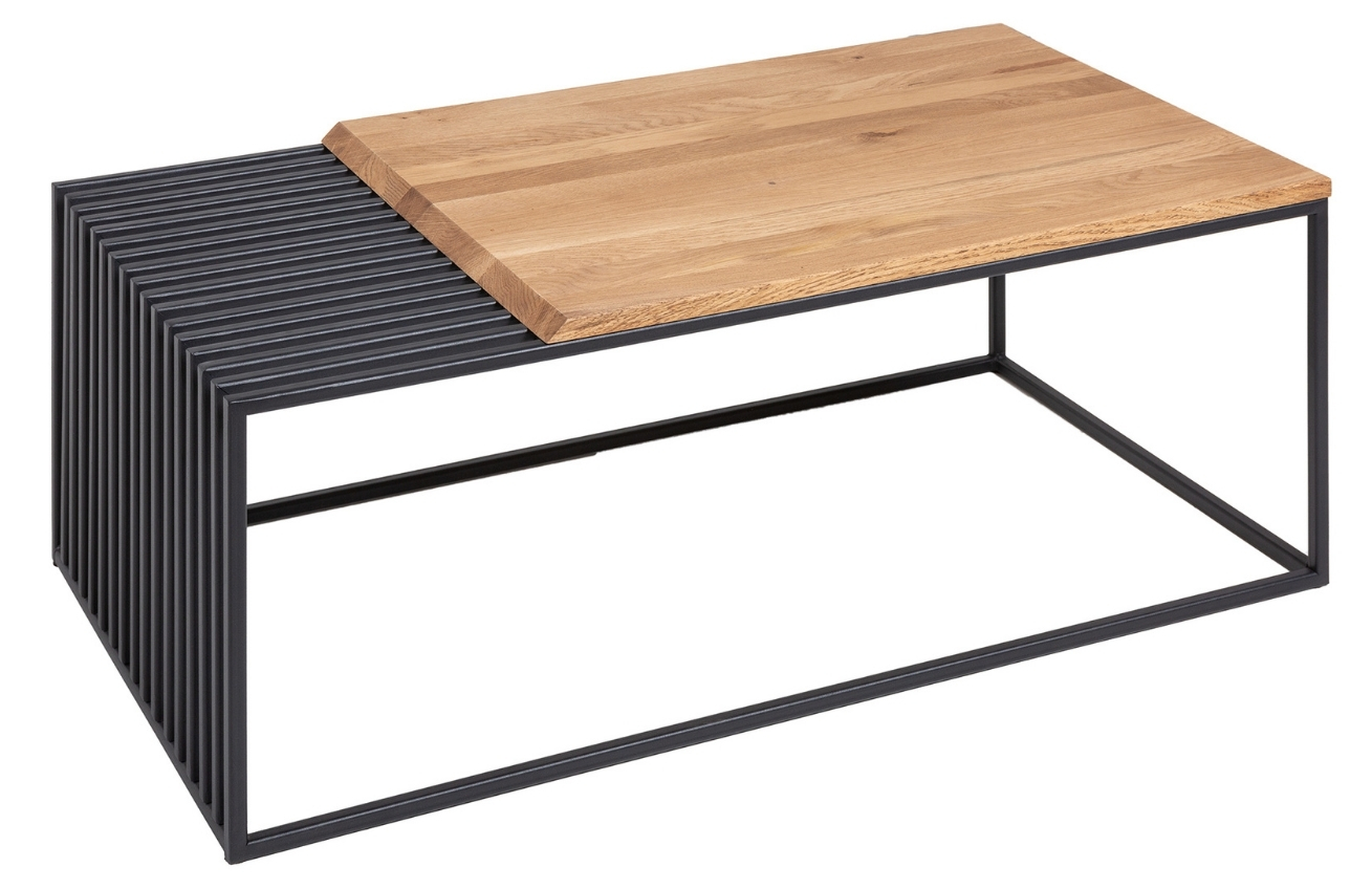 Moebel Living Černý kovový konferenční stolek Bourne 100 x 55 cm s dubovou deskou
