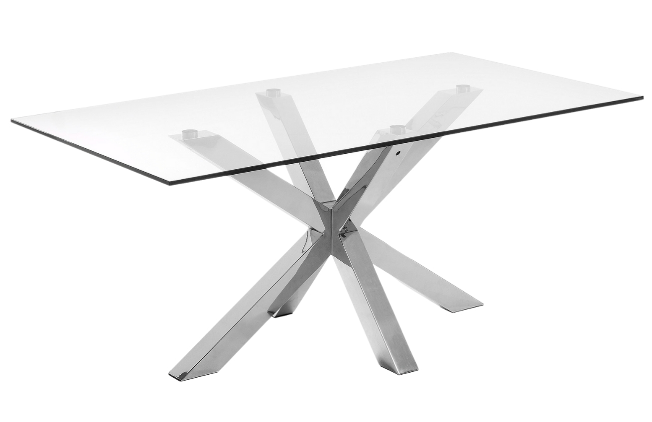 Skleněný jídelní stůl LaForma Arya 160 x 90 cm s lesklou kovovou podnoží