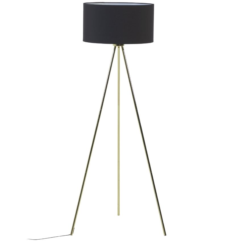 Černá látková stojací lampa Kave Home Ikia se zlatou podstavou 157 cm