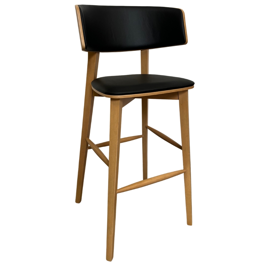 FormWood Černá koženková barová židle NORA 76 cm